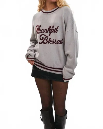 Le Lis Thankful Blessed Knit Sweater In Grey In Gray