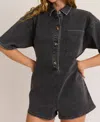 Le Lis The Comeback Denim Romper In Washed Grey In Multi