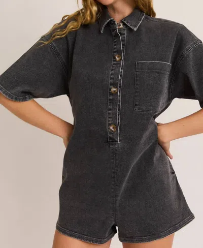 Le Lis The Comeback Denim Romper In Washed Grey In Multi