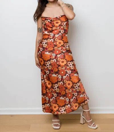 Le Lis The Groovy Baby Satin Maxi Dress In Rust Floral In Orange