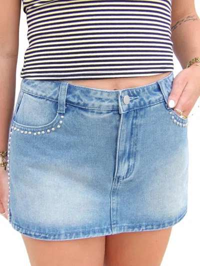 Le Lis The Silver Lining Mini Skort In Denim In Blue