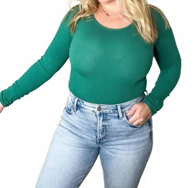 Le Lis Tidal Ribbed Long Sleeve Bodysuit In Green