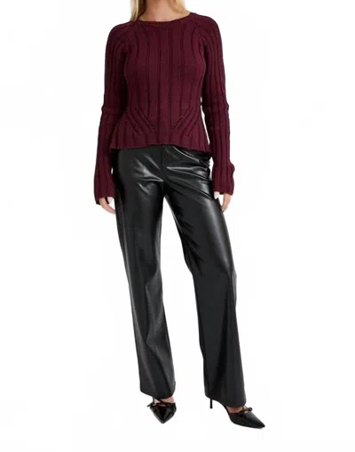 Le Lis Tie Back Knit Sweater In Burgundy In White