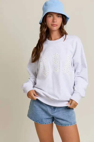 Le Lis Usa  Contrast Ditsy Graphic Oversized Sweatshirt In White In Purple