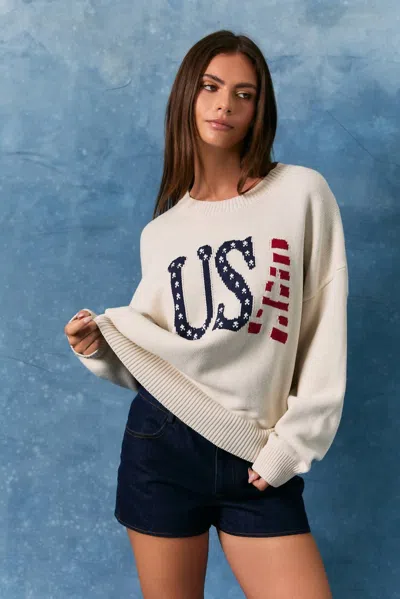 Le Lis Usa Crewneck Sweater In Cream In Beige