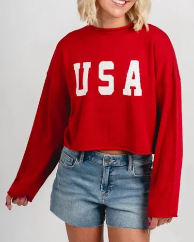 Le Lis Usa Crop Sweater In Red