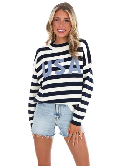 Le Lis Usa Dreamin' Stripe Sweater In Ivory/navy In Multi