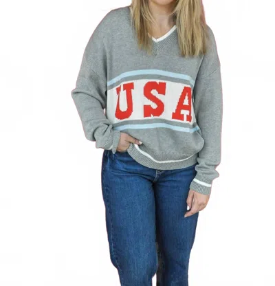 Le Lis Usa Flag Sweater In Grey In Blue