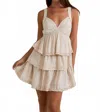 Le Lis V-neck Lace Ruffle Mini Dress In Beige In Neutral