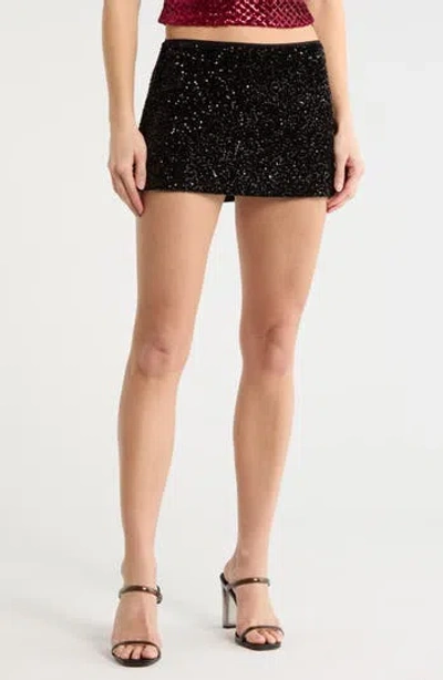 Le Lis Velvet Sequin Micro Shorts In Black