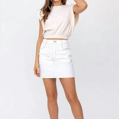 Le Lis Vintage Patched Denim Skirt In White