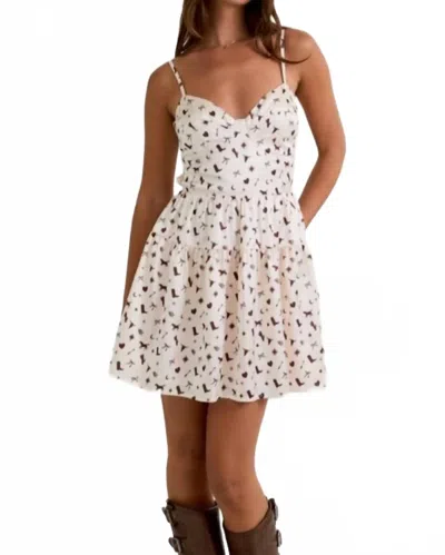 Le Lis Western Printed Open Back Dress In Beige In Multi