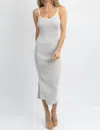 LE LIS WHIPPED KNIT CONTRAST MIDI DRESS IN GREY + IVORY