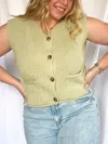 Le Lis Willow Button Down Sweater Vest In Green