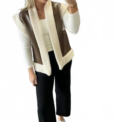 Le Lis Women's Leather And Sherpa Vest In Chocolate Brown/ Cream In Multi