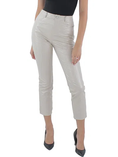 Le Lis Womens Faux Leather Shimmer Straight Leg Pants In Grey