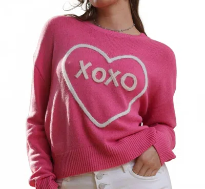 Le Lis Xoxo Crewneck Sweater In Hot Pink