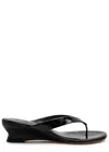 Le Monde Beryl 50 Crocodile-effect Leather Thong Wedge Sandals In Black