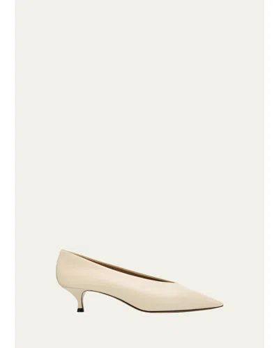 Le Monde Beryl 50mm Babouche Leather Kitten-heel Pumps In White