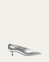 Le Monde Beryl Babouche Metallic Leather Kitten Pumps In Silver