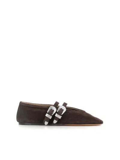 Le Monde Beryl Claudia Suede Western-buckle Ballerina Flats In Brown