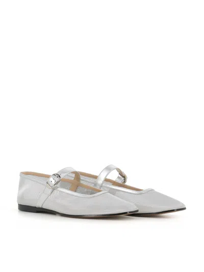 Le Monde Beryl Mary Jane Leather Ballet Flats In Silver
