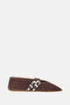 Le Monde Beryl Claudia Suede Western-buckle Ballerina Flats In Brown