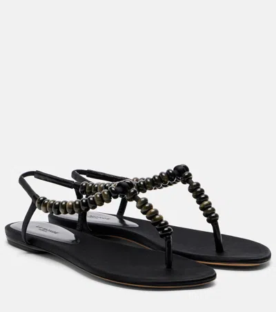 Le Monde Beryl Le Monde Béryl Beaded Satin Thong Sandals In Black