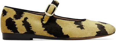 Le Monde Beryl Black & Yellow Tiger Print Bevilacqua Velvet Ballerina Flats