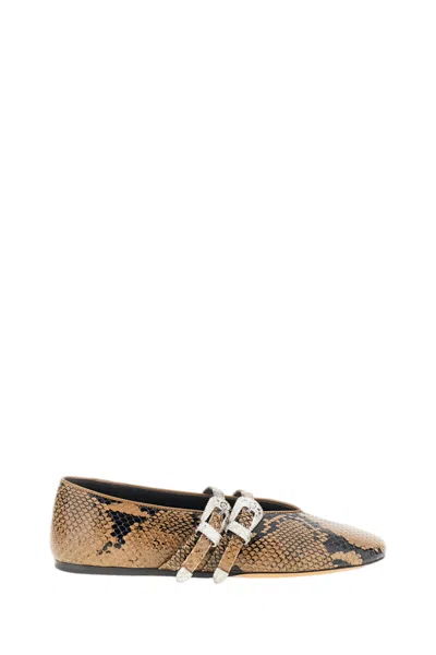 Le Monde Beryl Brown Classic Claudia Snake-effect Leather Flats
