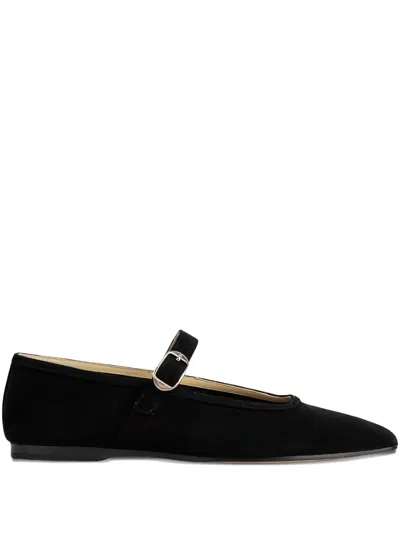 Le Monde Beryl Buckle-fastening Suede Ballet Flats In Black