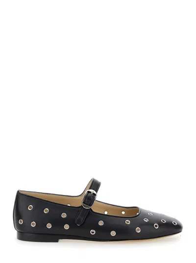 LE MONDE BERYL MARY JANE BLACK BALLERINAS WITH EYELETS IN LEATHER WOMAN