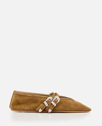 Le Monde Beryl Pointed Suede Ballet Flats With Straps In Brown