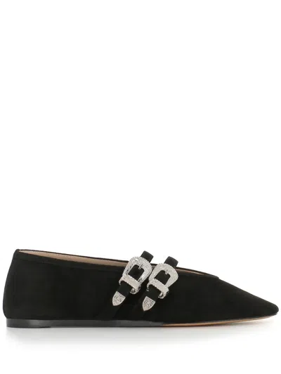 Le Monde Beryl Womens Black Claudia Double-strap Suede Ballet Courts