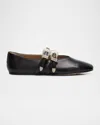 Le Monde Beryl Claudia Mary Jane Buckle Leather Ballerina Flats In Multi