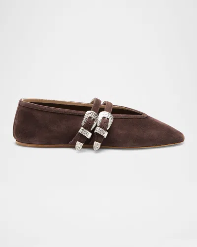 Le Monde Beryl Claudia Suede Western-buckle Ballerina Flats