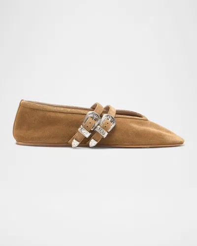 Le Monde Beryl Claudia Suede Western Buckle Ballerina Flats In Taupe
