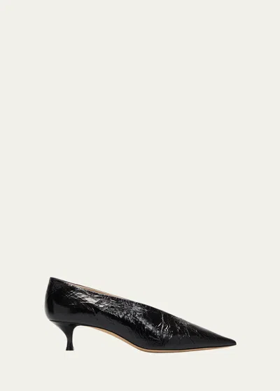 Le Monde Beryl Crinkle Leather Kitten-heel Pumps In Black