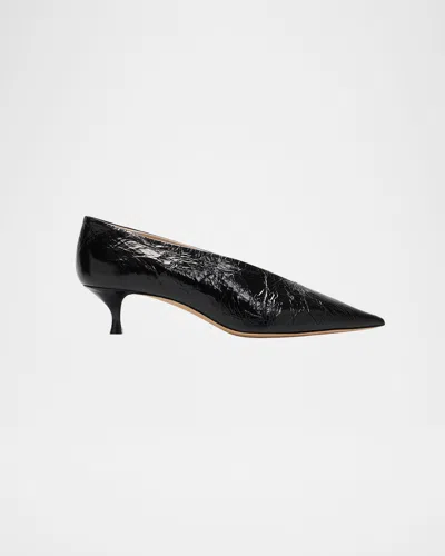 Le Monde Beryl Crinkle Leather Kitten-heel Pumps In Black