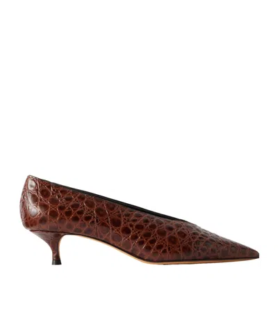 Le Monde Beryl Babouche 40 Croc-effect Leather Pumps In Brown