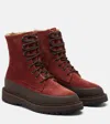 Le Monde Beryl Le Monde Béryl Dolomite Shearling-lined Suede Combat Boots In Red