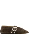 Le Monde Beryl Double-buckle Suede Ballet Flats In Brown