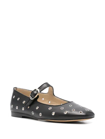 Le Monde Beryl Studded Round Toe Ballet Flats With Flat Sole In Black