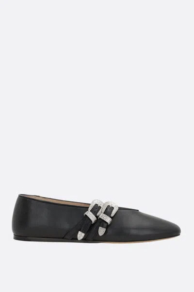 Le Monde Beryl Claudia Croc-embossed Leather Ballet Flats In Black
