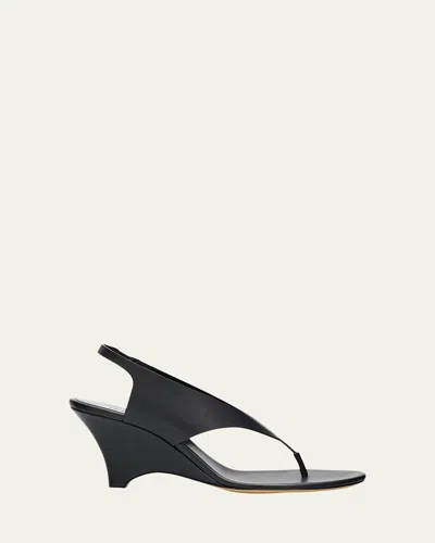 Le Monde Beryl Langley 70mm Leather Thong Wedge Sandals In Black