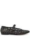Le Monde Beryl Black Mary Jane With Strap In Woven Leather Woman
