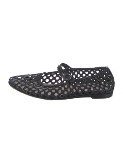 Pre-owned Le Monde Beryl Leather Braided Accents Mary Jane Flats In Black