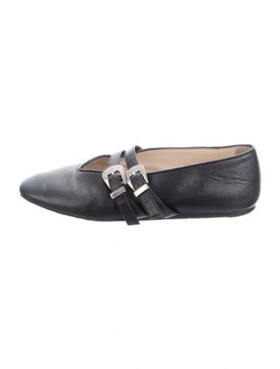 Pre-owned Le Monde Beryl Leather Cutout Accent Flats In Black