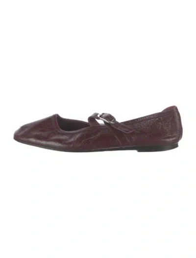 Pre-owned Le Monde Beryl Leather Mary Jane Flats In Burgundy
