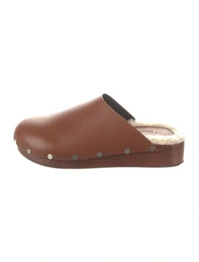 Pre-owned Le Monde Beryl Leather Mules In Brown